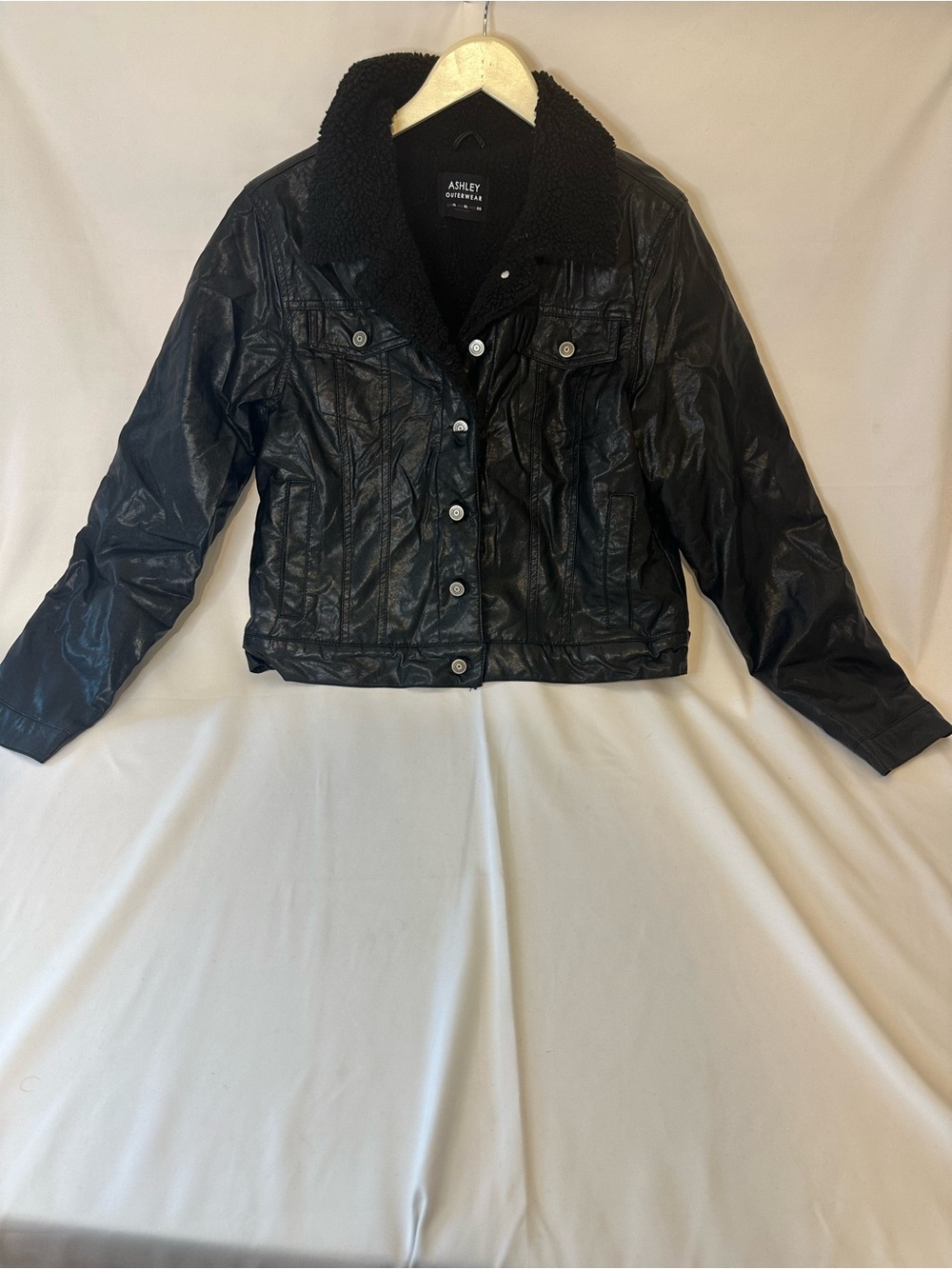 Ashley By 26 International Black Faux Leather Jacket with Sherpa Collar